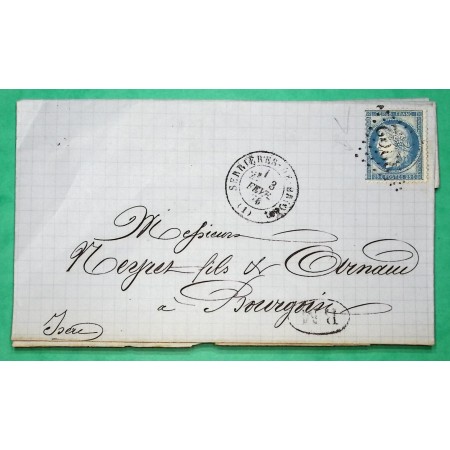 N°60C GC 3392 SERRIERES DE BRIORD AIN BM BOITE MOBILE DEPART LE SAULT POUR BOURGOIN JALLIEU ISERE 1876 COVER FRANCE