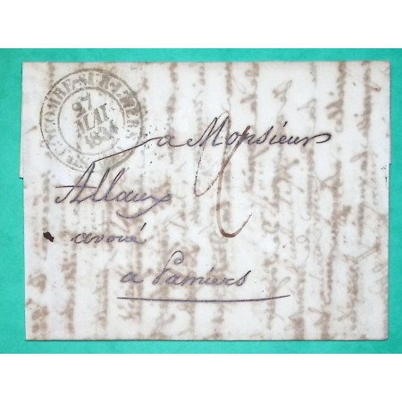 CAD TYPE 13 STE COLOMBE SUR L'HERS AUDE POUR PAMIERS ARIEGE 1834 LETTRE COVER FRANCE