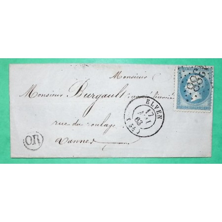 N°22 GC 1388 ELVEN MORBIHAN OR ORIGINE RURALE POUR VANNES 1863 LETTER COVER FRANCE