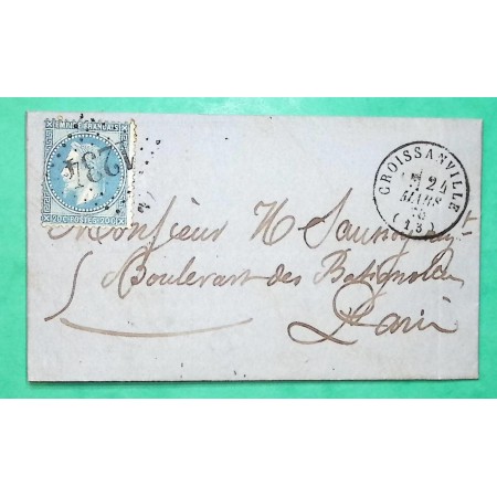 N°29 GC 1234 CROISSANVILLE CALVADOS POUR PARIS 1870 LETTRE COVER FRANCE