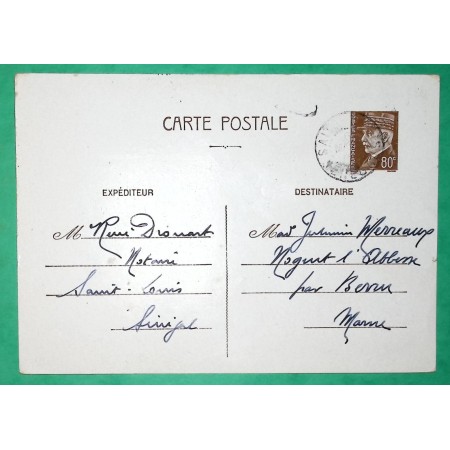 ENTIER 80C PETAIN CARTE POSTALE SAINT LOUIS SENEGAL POUR NOGENT L'ABBESSE MARNE LETTRE COVER FRANCE