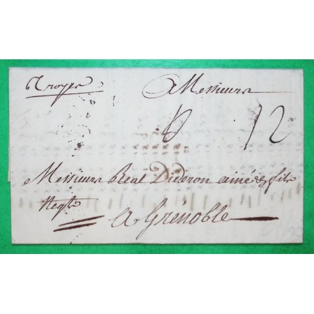 MARQUE MANUSCRITE TROYES AUBE POUR GRENOBLE ISERE 1732 LETTRE COVER FRANCE