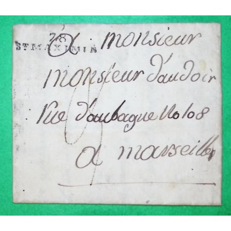 MARQUE 78 ST MAXIMIN VAR POUR MARSEILLE BOUCHES DU RHONE 33x8 1826 LETTRE COVER FRANCE