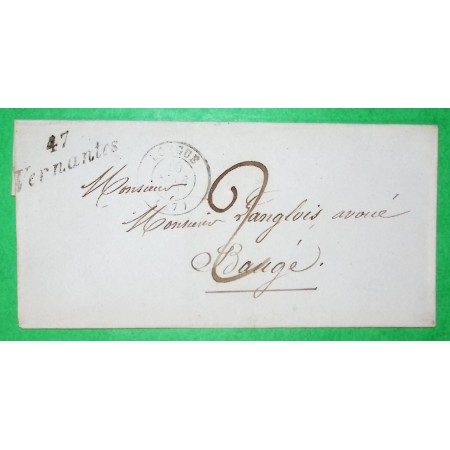 CAD TYPE 15 LONGUE + CURSIVE 47 VERNANTES MAINE ET LOIRE POUR BAUGE 1848 LETTRE COVER FRANCE