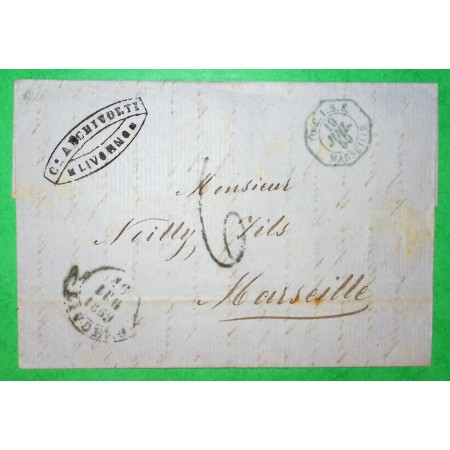 LETTRE LIVOURNE LIVORNO ITALIE ITALIA CACHET TOSCANE MARSEILLE POUR MARSEILLE BOUCHES DU RHONE 1859 LETTRE COVER FRANCE