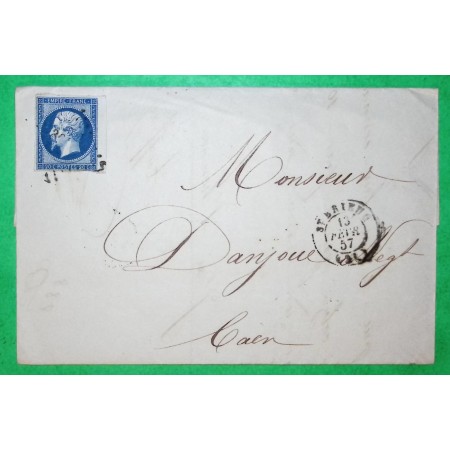 N°14 BDF PC 3013 ST BRIEUC COTES DU NORD POUR CAEN CALVADOS 1857 LETTRE COVER FRANCE