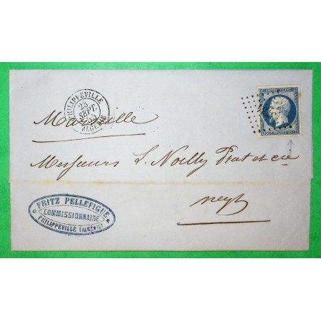 N°14 PC 3734 PHILIPPEVILLE ALGERIE POUR MARSEILLE BOUCHES DU RHONE 1855 LETTRE COVER FRANCE