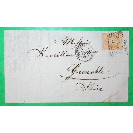N°16 BELLE NUANCE PC 3053 ST ETIENNE LOIRE DOUBLE PORT POUR GRENOBLE ISERE 1858 LETTRE COVER FRANCE
