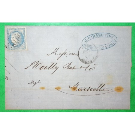 N°60A VARIETE IMPRESSION DEFECTUEUSE GC 5018 BOUGIE ALGERIE POUR MARSEILLE BOUCHES DU RHONE 1871 LETTRE COVER FRANCE