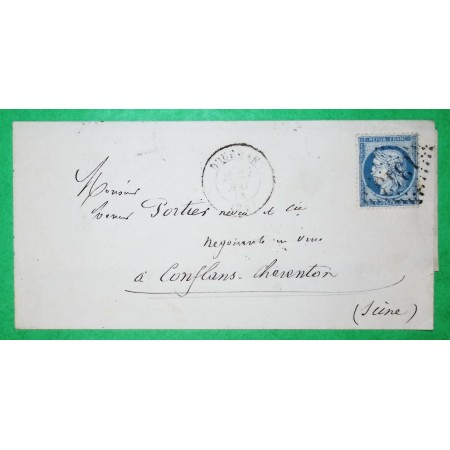 N°60B TYPE II GC 1343 DOURDAN SEINE ET OISE POUR CONFLANS CHARENTON 1874 LETTRE COVER FRANCE
