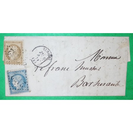 N°59 + 60A GC 2132 LUSIGNY AUBE DOUBLE POUR POUR BAR SUR AUBE 1871 LETTRE COVER FRANCE