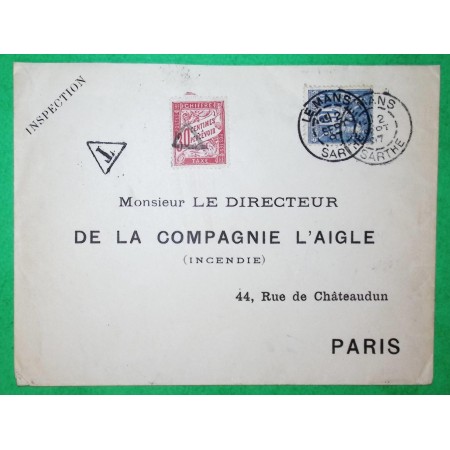 N°90 SAGE + TAXE DUVAL 30C ROUGE LETTRE LE MANS SARTHE POUR PARIS IMPRIME 1897 COVER FRANCE