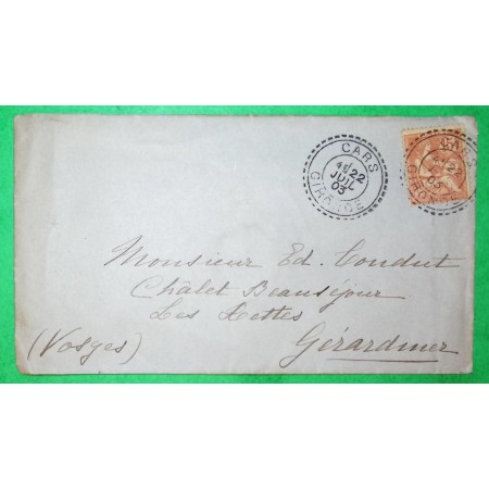 N°125 MOUCHON RETOUCHE CAD FB84 CARS GIRONDE POUR GERARDMER VOSGES 1903 LETTRE COVER FRANCE