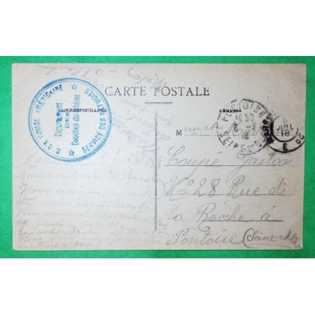FRANCHISE MILITAIRE FM CROIX ROUGE AMERICAINE BOUCHES DU RHONE CARTE POSTALE POUR PONTOISE 1918 WW1 COVER FRANCE
