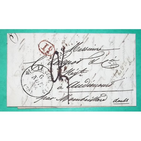 CAD TYPE 12 LUXEUIL HAUTE SAONE DECIME + CURSIVE 69 ST LOUP POUR AUDINCOURT DOUBS 1834 LETTRE COVER FRANCE