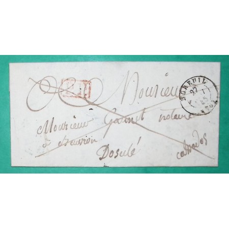 CAD TYPE 15 MOREUIL SOMME PP PORT PAYE POUR DOZULE CALVADOS 1845 LETTRE COVER FRANCE