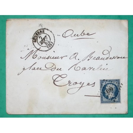 N°10 NAPOLEON REPUBLIQUE PC 199 AUXERRE YONNE POUR TROYES AUBE 1853 LETTRE COVER FRANCE