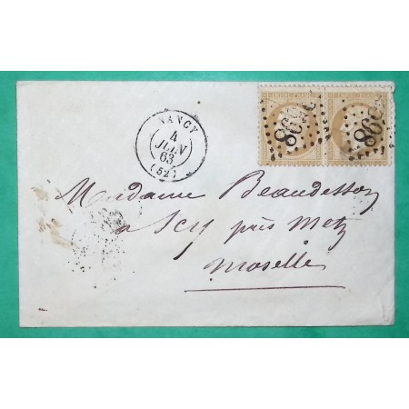 N°21 PAIRE GC 2598 NANCY MEURTHE ET MOSELLE POUR SCY CHAZELLES MOSELLE 1863 LETTRE COVER FRANCE