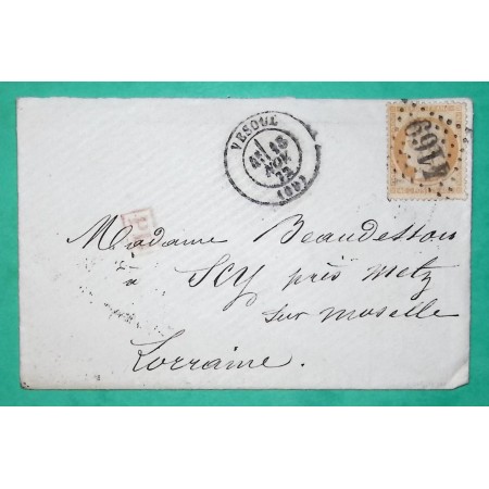 N°38 CERES TYPE SIEGE GC 4169 VESOUL HAUTE SAONE POUR SCY CHAZELLES MOSELLE 1872 LETTRE COVER FRANCE