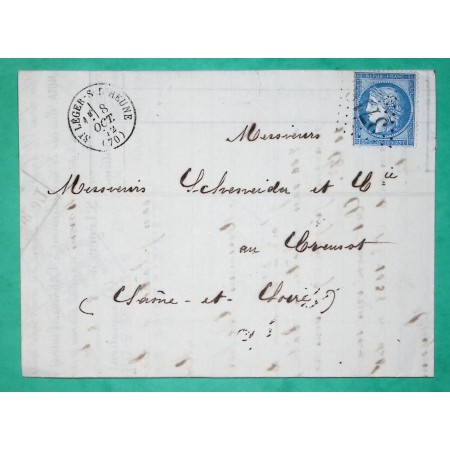 N°60A GC 3718 ST LEGER D'HEUNE SAONE ET LOIRE POUR SCHNEIDER COMPAGNIE LE CREUSOT 1872 LETTRE COVER FRANCE