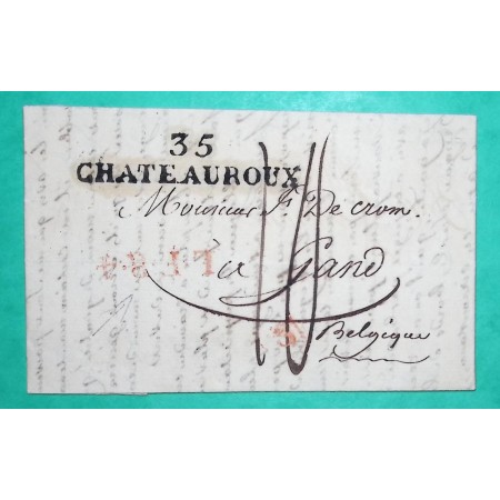 MARQUE 35 CHATEAUROUX INDRE DEPART DIORS POUR GAND BELGIQUE 52x11 1826 LETTRE COVER FRANCE