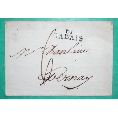MARQUE 61 CALAIS PAS DE CALAIS RARE 32x11 INDICE 13 LETTRE COVER FRANCE