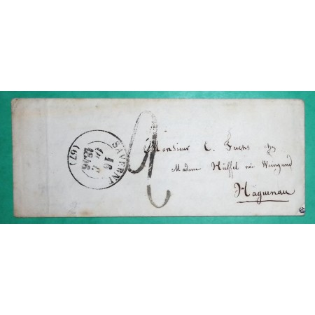 CAD TYPE 13 SAVERNE BAS RHIN TAXE TAMPON 2 FABRICATION LOCALE POUR HAGUENAU 1846 LETTRE COVER FRANCE