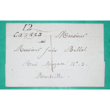 CURSIVE 12 CASSIS BOUCHES DU RHONE CORRESPONDANCE LOCALE TAXE 1 POUR MARSEILLE LETTRE COVER FRANCE