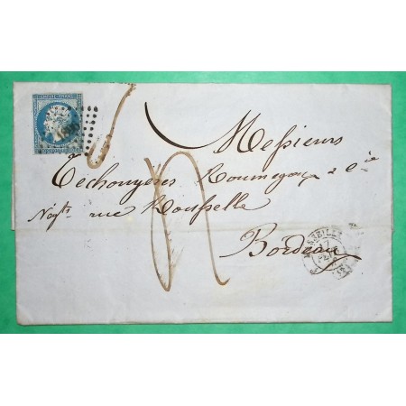 N°14 PC 1896 MARSEILLE BOUCHES DU RHONE TAXE MANUSCRITE 4 AFFRANCHISSEMENT INSUFFISANT POUR BORDEAUX GIRONDE 1858