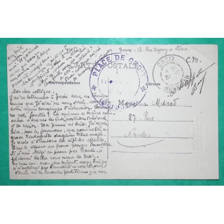FRANCHISE MILITAIRE FM PLACE DE GROIX MORBIHAN CARTE POSTALE POUR NANTES LOIRE INFERIEURE 1918 WW1 LETTRE COVER FRANCE