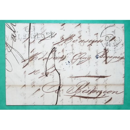 MARQUE 69 VILLERSEXEL HAUTE SAONE DEPART FALLON POUR BESANCON DOUBS 46x11 1829 LETTRE COVER FRANCE