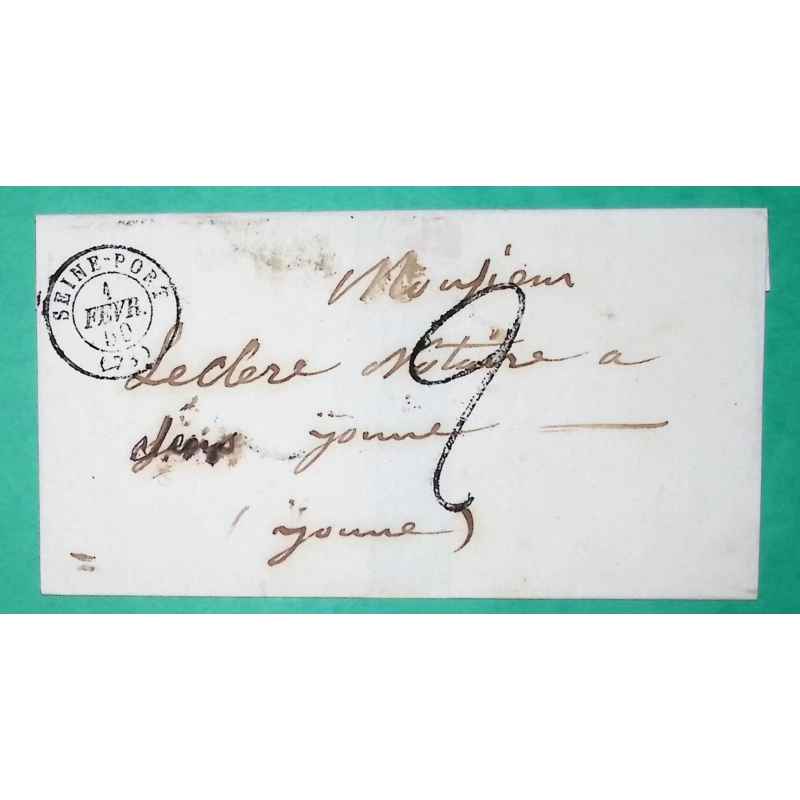 CAD TYPE 15 SEINE PORT SEINE ET MARNE TAXE TAMPON 2 POUR SENS YONNE 1850 LETTRE COVER FRANCE