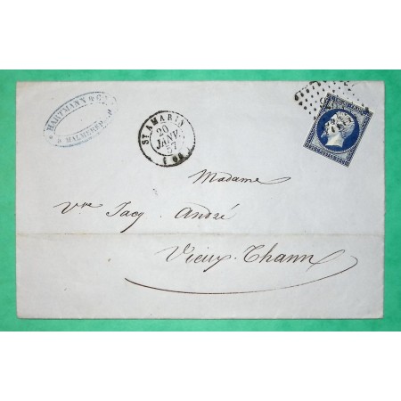 N°14 PC 2976 ST AMARIN HAUT RHIN POUR THANN 1857 LETTRE COVER FRANCE