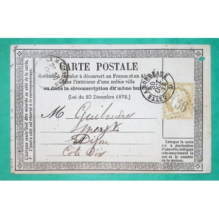 N°59 CARTE PRECURSEUR N°1 AMBULANT JOUR CETTE A BORDEAUX POUR DIJON COTE D'OR 1873 LETTRE COVER FRANCE
