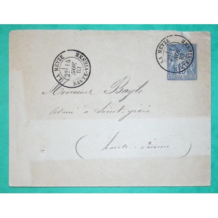 ENTIER SAGE 15C CAD TYPE 18 LA MEYZE HAUTE VIENNE POUR ST YRIEIX 1883 LETTRE COVER FRANCE