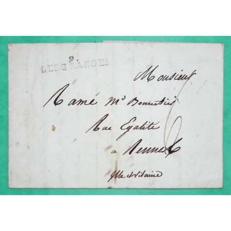 MARQUE 9 LES GRANGES AUBE DEPART ROUILLY POUR RENNES ILLE ET VILAINE PERIODE REVOLUTIONNAIRE 36x7 1804 COVER FRANCE