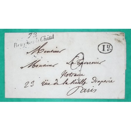 CURSIVE 72 BRUYERES LE CHATEL SEINE ET OISE DECIME RURAL TAXE TAMPON 2 POUR PARIS 1834 LETTRE COVER FRANCE