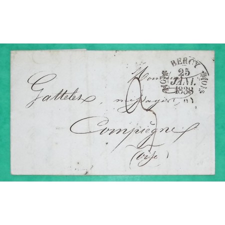 CAD TYPE 11 BERCY SEINE POUR COMPIEGNE OISE 1838 LETTRE COVER FRANCE