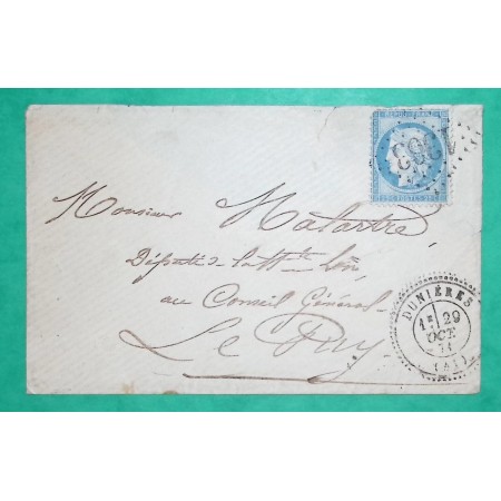 N°60A GC 1363 CAD TYPE 24 DUNIERES HAUTE LOIRE POUR LE PUY EN VELAY 1871 LETTRE COVER FRANCE
