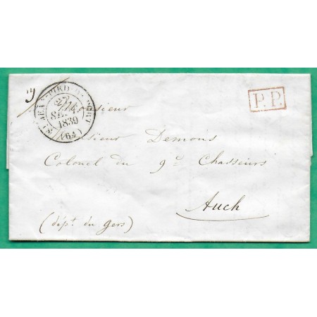 CAD TYPE 14 ST JEAN PIED DE PORT BASSES PYRENEES POUR AUCH GERS PP ROUGE 1839 LETTRE COVER FRANCE