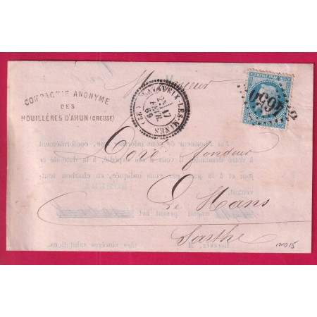 N°29 GC 4650 LAVAVEIX LES MINES CREUSE CAD TYPE 22 POUR LE MANS SARTHE INDICE 15 LETTRE