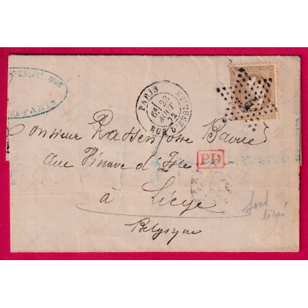 N°30 FOND LIGNE PARIS ETOILE 4 RUE D'ENGHIEN POUR LIEGE BELGIQUE LETTRE