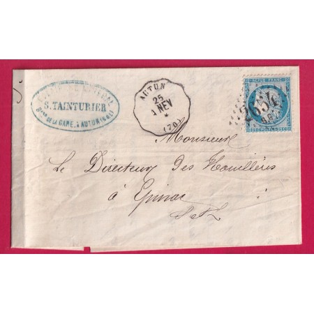 N°60 GC 2654 BG  NEVERS BUREAU GARE CONVOYEUR STATION AUTUN SAONE ET LOIRE AU DOS CACHET DE PASSE NEVERS NIEVRE LETTRE