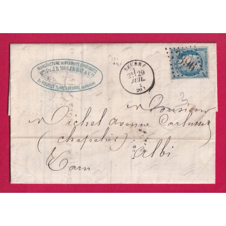N°37 GC 3396 SEURRE COTE D'OR OR POUILLY SUR SAONE POUR ALBI TARN LETTRE