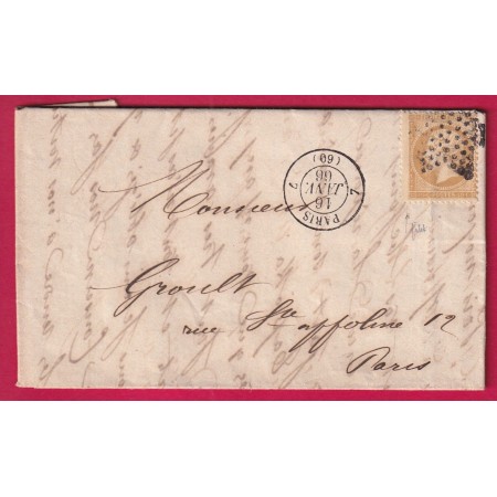N°21 IMPRESSION DEFECTUEUSE PARIS 7 60 7 ETOILE PLEINE POUR PARIS 1866 LETTRE