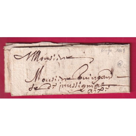 LETTRE DE LIMOGES HAUTE VIENNE DE 1669 POUR AIX LETTRE