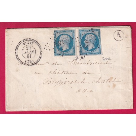 N°14 X2 PC 3582 VIGNY SEINE ET OISE CAD TYPE 22 POUR GRUYERES LE CHATEL LETTRE