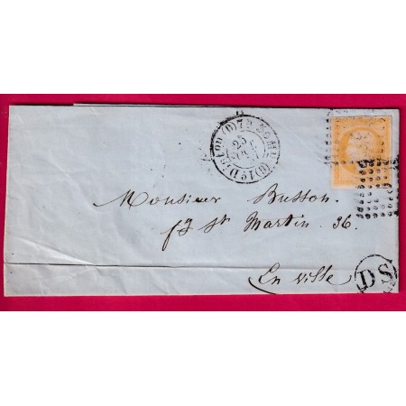 N°13 PARIS POTHION 1520 BUREAU D + DS DANS UN CERCLE POUR PARIS 1857 LETTRE