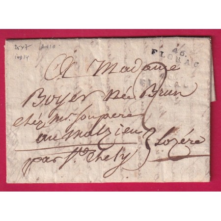 MARQUE 46 FLORAC LOZERE AN 10 1802 25X7 INDICE 14 POUR MALZIEUX PAR ST CHELY LETTRE