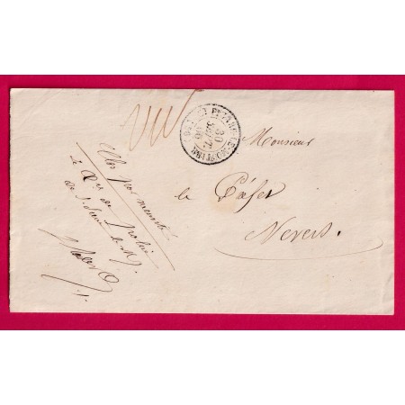CAD TYPE 15 ST PIERRE LE MOUTIERS NIEVRE FRANCHISE LE COMMISSAIRE DE POLICE 1866 POUR NEVERS LETTRE